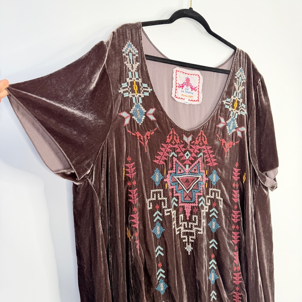 Johnny Was Brown velvet embroidered top size 2X #0062 - Picture 2 of 12